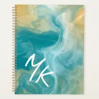 Monogrammed Sandy Brown Ocean Blue Fluid Art  Planner