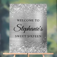 Glittery Silver Foil Sweet Sixteen Welcome Acrylic Sign