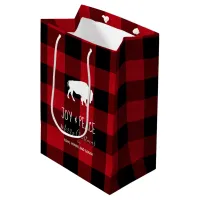 Buffalo Plaid Red and Black Joy & Peace ID603 Medium Gift Bag