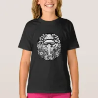 Black and White Retro Mushrooms and Flowers T-Shirt