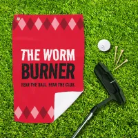 Funny Red Argyle The Worm Burner ... Golf Towel