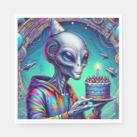 Alien holding Birthday Cake  Napkins