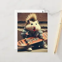 A Skateboarding Punk Rock Hamster Retro  Postcard