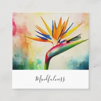 *~*  Watercolor AP10 Flower Bird of Paradise QR 21 Square Business Card