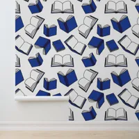 School Classroom Blue Books Pattern Wallpaper