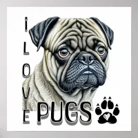 I Love Pugs | Cute Dog Owners Poster