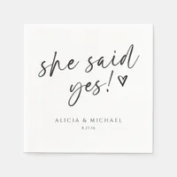 She Said Yes Bridal Shower Modern Handwriting Napkins