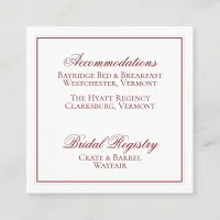 Elegant Garnet Red and White Wedding Details Card