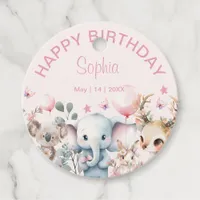 Cute Watercolor Animals Pink Birthday Favor Tags