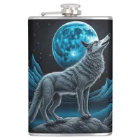 Lone Wolf and Full Moon Black and Blue Flask