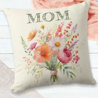 Mother's Day Mom Pretty Floral Bouquet Flowers Throw Pillow