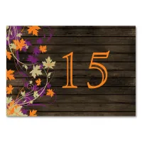 Barnwood plum fall leaves wedding table numbers