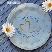 Blue Gold Stars Hearts Baby Shower Paper Plates