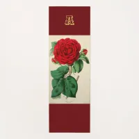 Monogram Red Rose Flower Bloom Vintage Art Elegant Yoga Mat