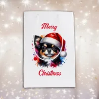 Chihuahua Dog in Santa Hat Christmas   Medium Gift Bag