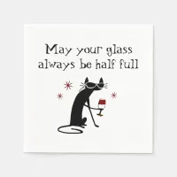 Glass Half Full Funny Wine Toast with Cat Napkins