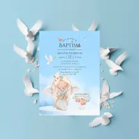 Watercolor Girl Angel Baptism Photo Invitation