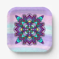 Pretty Colorful Purple Mandala Mystical Paper Plates