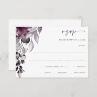 Purple Plum Wedding Watercolor Floral Foliage RSVP