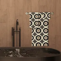 Boho Chic Black & Beige Geometric Pattern Bath Towel Set