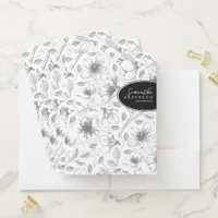 Sketched Floral Outline Pattern Gray/Wht ID939 Pocket Folder