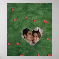 Red Hearts on Green Grass Poster