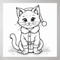 Christmas cat for coloring poster