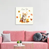 Cute Orange Tabby Kitten in Fall Leaves Canvas Print