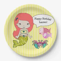 Red Head Mermaid Yellow Birthday Party Plates