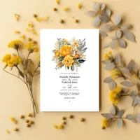 Mustard Yellow and Light Gray Floral Wedding Invitation