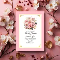 Pink and Gold Floral Wedding Invitation