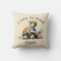 I Love to Read with Cute Baby Turtle Throw Pillow