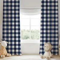 Navy Blue And White Buffalo Plaid Checkered Blackout Curtains