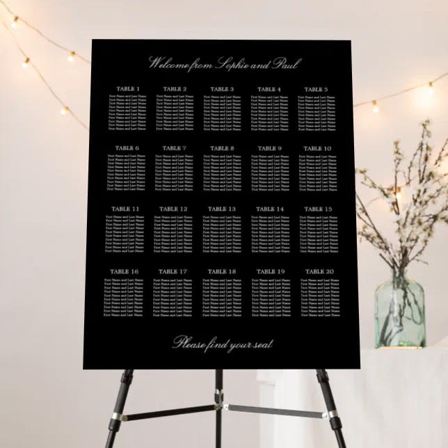 Thumbnail for Elegant Black 20 Table Wedding Seating Chart Foam Board