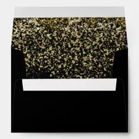 Modern Black and Faux Gold Glitter Wedding Envelope