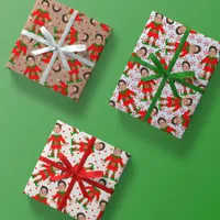 Funny Custom Face Photo Santa's Elves Christmas Wrapping Paper Sheets