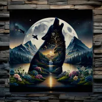 Mystical Wolf Howling at Moon Surreal Personalized Poster