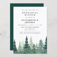 Rustic Watercolor Pine Forest Rehearsal Dinner Invitation