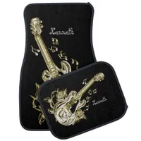 Golden Guitar Creates Radiant Harmony Car Floor Mat