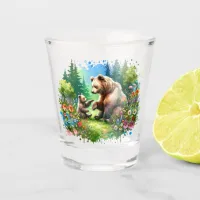 Cute Watercolor Bear and Cub  Shot Glass