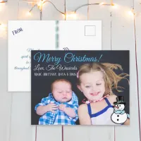 Merry Christmas  Family Photo Snowman Postcard