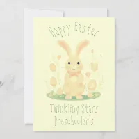 Cute Easter Bunny With Eggs Preschool Yellow Holiday Card