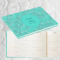 Elegant Romantic Daisies Floral Turquoise Wedding Guest Book