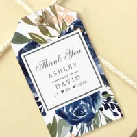 Navy Blue Floral Pattern Watercolor Wedding Gift Tags