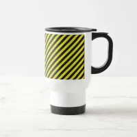 Thin Black and Yellow Diagonal Stripes Travel Mug