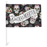 Sugar Skulls and Swirls Rose Black ID725 Car Flag