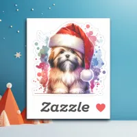 Lhasa Apso Dog in Santa Hat Christmas   Sticker