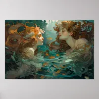 Two mermaids talking poster