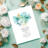 Mint and Gold Watercolor Floral Wedding Invitation