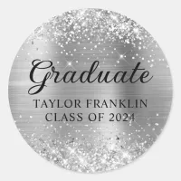 Glittery Silver Class of 2024 Graduate Classic Round Sticker